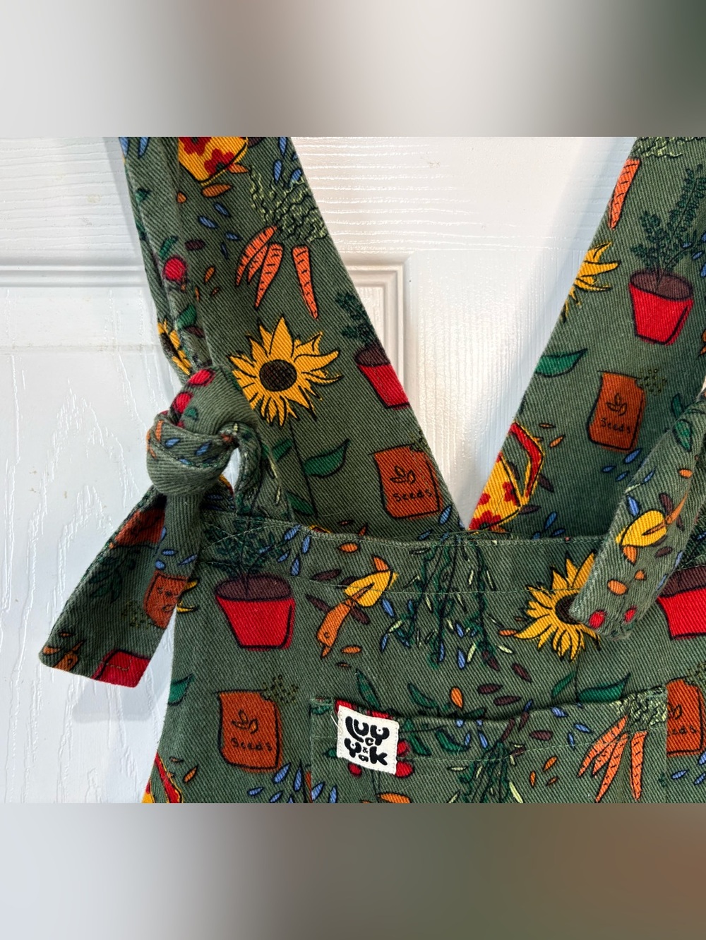 Lucy & Yak Dungarees Overalls Organic Cotton RARE Gardening Seeds Print Size 2 - Picture 5 of 8